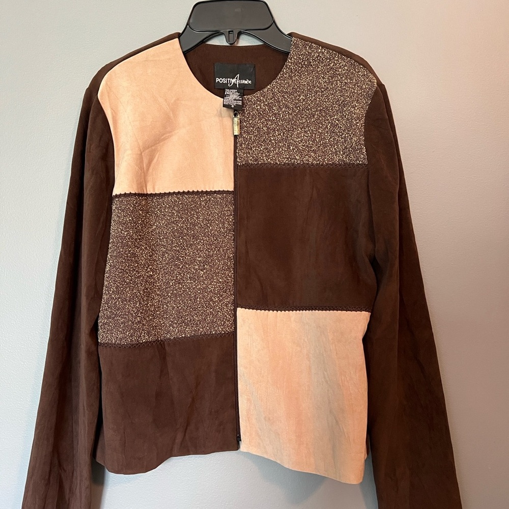 Positive Attitude Patchwork Blazer - Brown And Cr… - image 1